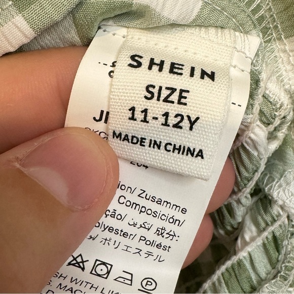 SHEIN Green & White Gingham Print Twist Front Puff Sleeve Crop Top Size 11-12Y☀️ - Picture 14 of 17